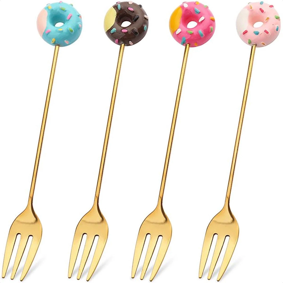 Gebaksvorkjes Donut Set Van 4 Taartvorkjes - Goud 3 Gebaksvorkjes Donut Set Van 4 Taartvorkjes - Goud