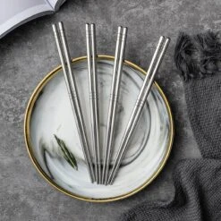 Alheco 6 Paar Koreaanse Chopsticks - Eetstokjes - Metaal / RVS - Zilver -Home-Keuken 1200x1200 598