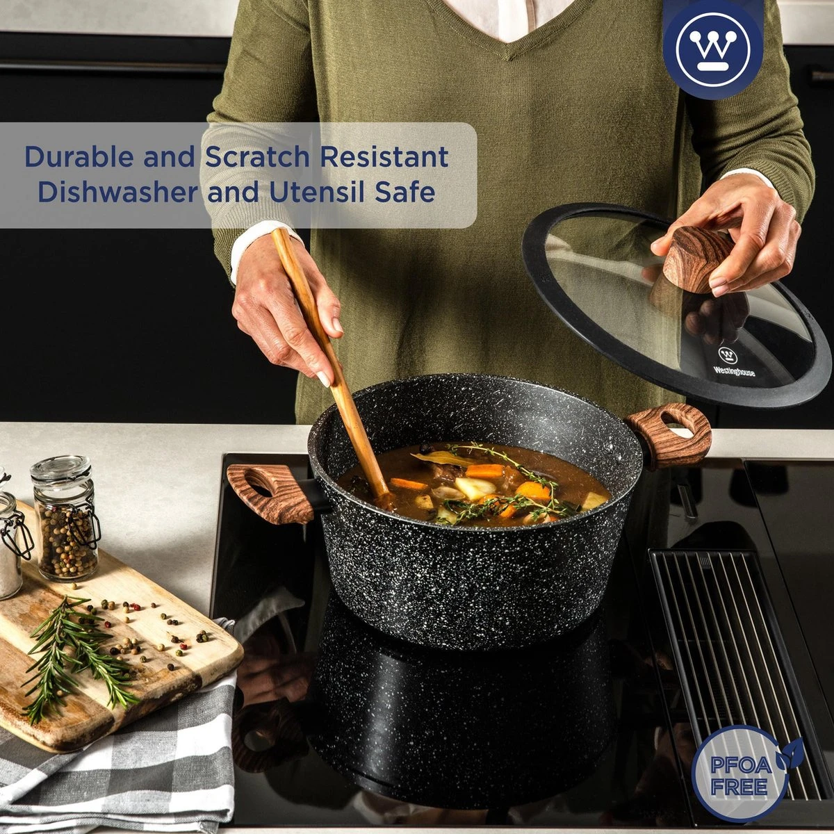 Westinghouse Kookpan/Braadpan Inductie - Ø 24 Cm - Zwart Marmer - Speciale Editie 7 Westinghouse Kookpan/Braadpan Inductie - Ø 24 Cm - Zwart Marmer - Speciale Editie - Afbeelding 5