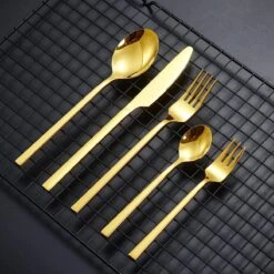 Cadeau 30-delige Gouden Zilverwerk Set Bestekset, Velaze 18/10 Roestvrijstalen Gebruiksvoorwerpen Service Voor 6 Personen Inclusief Dinerlepel, Diner Vork, Diner Mes, Dessertvork En Theelepel, Spiegel Gepolijst Ontwerp -Home-Keuken 1200x1200 662