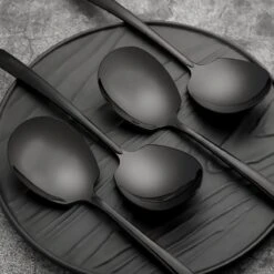 House Of Husk® Opscheplepel Set - Zwart - Serveerlepel - Groetelepel - Aardappellepel - 21cm - RVS - 4 Stuks -Home-Keuken 1200x1200 729