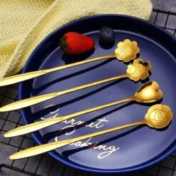 Fako Bijoux® - 8 Lange Lepels Bloem Motief - Latte Macchiato - Longdrink - Cocktail - Dessert - IJs - Koffie - Goud - 8 Stuks - Bewaarzakje -Home-Keuken 1200x1200 784