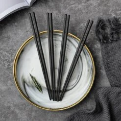 Alheco 6 Paar Koreaanse Chopsticks - Eetstokjes - Metaal / RVS - Zwart -Home-Keuken 1200x1200 873