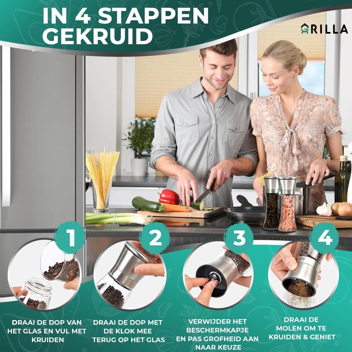 Peper En Zoutmolen Set - RVS Zout En Peperstel - Zoutvaatje En Pepermolen - 2 In 1 8 Peper En Zoutmolen Set - RVS Zout En Peperstel - Zoutvaatje En Pepermolen - 2 In 1 - Afbeelding 6