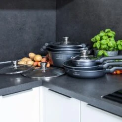 Herenthal Pannenset Inductie - Luxe 10-Delige Pannenset - Kookpotten Voor Alle Warmtebronnen - Kookpan - Pan Inductie Met Glazen Deksels En Koudgrepen - Grijs -Home-Keuken 1200x1200 93