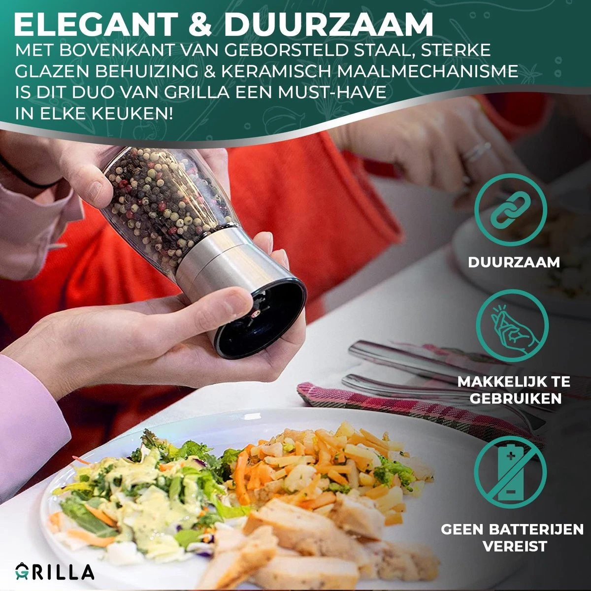 Peper En Zoutmolen Set - RVS Zout En Peperstel - Zoutvaatje En Pepermolen - 2 In 1 4 Peper En Zoutmolen Set - RVS Zout En Peperstel - Zoutvaatje En Pepermolen - 2 In 1 - Afbeelding 2