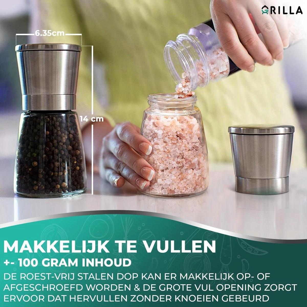 Peper En Zoutmolen Set - RVS Zout En Peperstel - Zoutvaatje En Pepermolen - 2 In 1 7 Peper En Zoutmolen Set - RVS Zout En Peperstel - Zoutvaatje En Pepermolen - 2 In 1 - Afbeelding 5