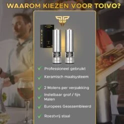 Toivo Kitchen Elektrische Zout En Pepermolen 2 Stuks - Incl. 8 AA Batterijen - Zilver - Verstelbare Maalgraad - Keukengerei - Kruidenmolen - Peper- En Zoutstel -Home-Keuken 1200x1200 985