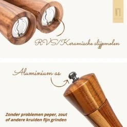 Peper En Zoutmolen Set - 22CM - Pepermolen - Zoutmolen - 2 Stuks - Acacia Hout - Instelbare Maalgraad - Duurzaam - Luxe Kwaliteit - Hervulbaar - Barbecue - BBQ Accesoires - Zout Peper Kruiden - Sinterklaas - Kerst -Home-Keuken 1200x1200 993