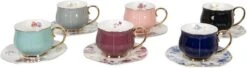 Clayre & Eef Kop En Schotel Set Van 6 250 Ml Meerkleurig Porselein Rond Bloemen Servies Cadeau Voor Haar Cappuccino -Home-Keuken 1200x332