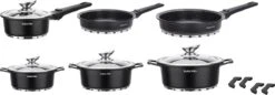 Swiss Pro+ | Set 14 Delige Pannenset | Inductie - Pannensets - Glazen Deksel - Met Afneembare Handgreep - Marmeren Interieur -PFAS-vrij | Black (Zwart) -Home-Keuken 1200x416
