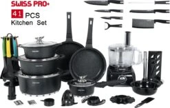 Swiss Pro+ - SWP41D22 - Pannenset 41 Delig - Foodprocessor - Messenblok 8 Delig - Kookgerei Set Met Houder 7 Delig - Starters Pakket - 2022 Serie - Limited Edition -uitzet -Home-Keuken 1200x765 1