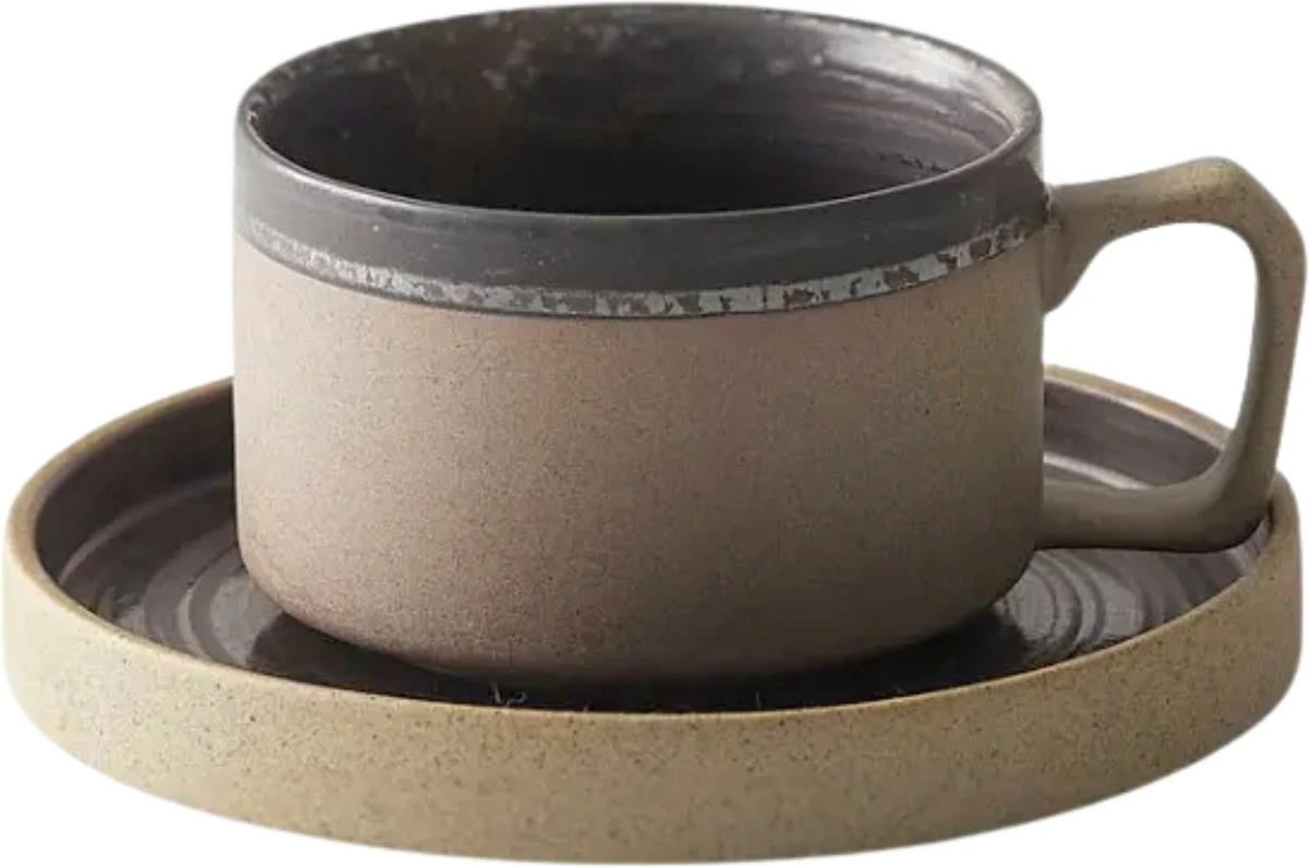 House Of Husk® Keramieke Kop En Schotel Set - Koffiekopjes - Theemokken - Koffiemokken - 250 Ml - Bruin Aardewerk 3 House Of Husk® Keramieke Kop En Schotel Set - Koffiekopjes - Theemokken - Koffiemokken - 250 Ml - Bruin Aardewerk