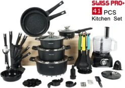 Swiss Pro+ - SWP41D22 - Pannenset 41 Delig - Foodprocessor - Messenblok 8 Delig - Kookgerei Set Met Houder 7 Delig - Starters Pakket - 2022 Serie - Limited Edition -uitzet -Home-Keuken 1200x839 1