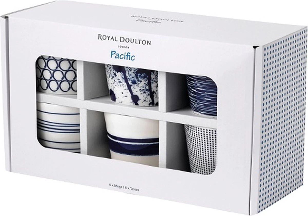 Royal Doulton Pacific - 6x Mok / Beker - Porselein - Wit / Blauw - 450 Ml - Set Van 6 Mokken 10 Royal Doulton Pacific - 6x Mok / Beker - Porselein - Wit / Blauw - 450 Ml - Set Van 6 Mokken - Afbeelding 8