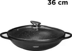 BIKO - Wokpan Ø 36 Cm - Marmeren Coating - Glazen Deksel - Wadjan - Zwart -Home-Keuken 1200x866
