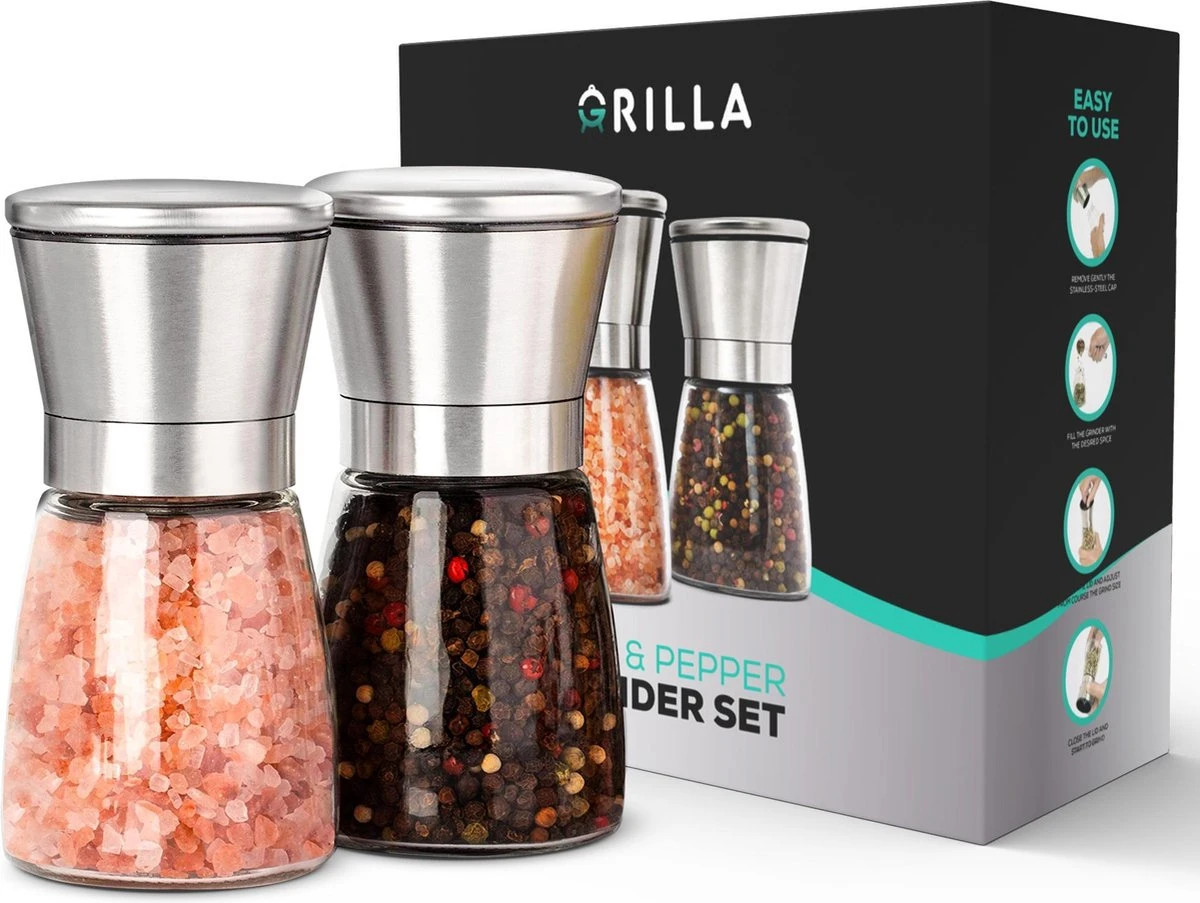 Peper En Zoutmolen Set - RVS Zout En Peperstel - Zoutvaatje En Pepermolen - 2 In 1 3 Peper En Zoutmolen Set - RVS Zout En Peperstel - Zoutvaatje En Pepermolen - 2 In 1