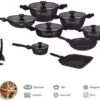 Swiss Homes® | 33 - Delige Steengoeden Pannenset | Afneembare Handgrepen, 6 Potten + 2 Pannen + Pollepelbodem + 2 Pollepels + 6 Deksels + 12 Handgrepen + Accessoire. - | PFAS-Vrij | Zwart -Home-Keuken 1200x966