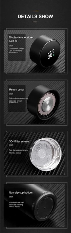 Slimme Thermosfles Met LCD Temperatuur Display - Curver Isolatiefles 0,5 Liter - Dubbelwandige Thermosfles - Thermosbeker - Isoleerfles - Thermoskan - Travel Mug - Bidon Drinkfles - Koffiebeker - Drinkflessen - RVS - Smart Thermos - Metaal -Home-Keuken 369x1200