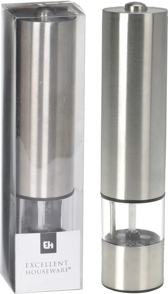 Excellent Houseware Elektrische Zout / Pepermolen Met Verlichting - RVS 3 Excellent Houseware Elektrische Zout / Pepermolen Met Verlichting - RVS