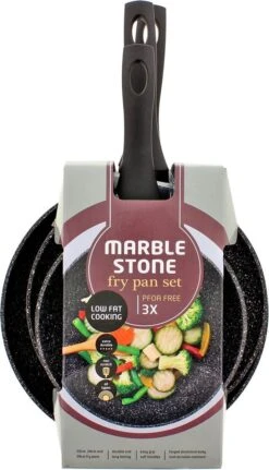 Luxe Marble Stone Pannenset 3-delig | Ø 20 - 24 - 28 Cm - Pannen - Vrij Van PFOA - Alle Warmtebronnen - Anti Aanbak - Extra Sterk -Home-Keuken 688x1200
