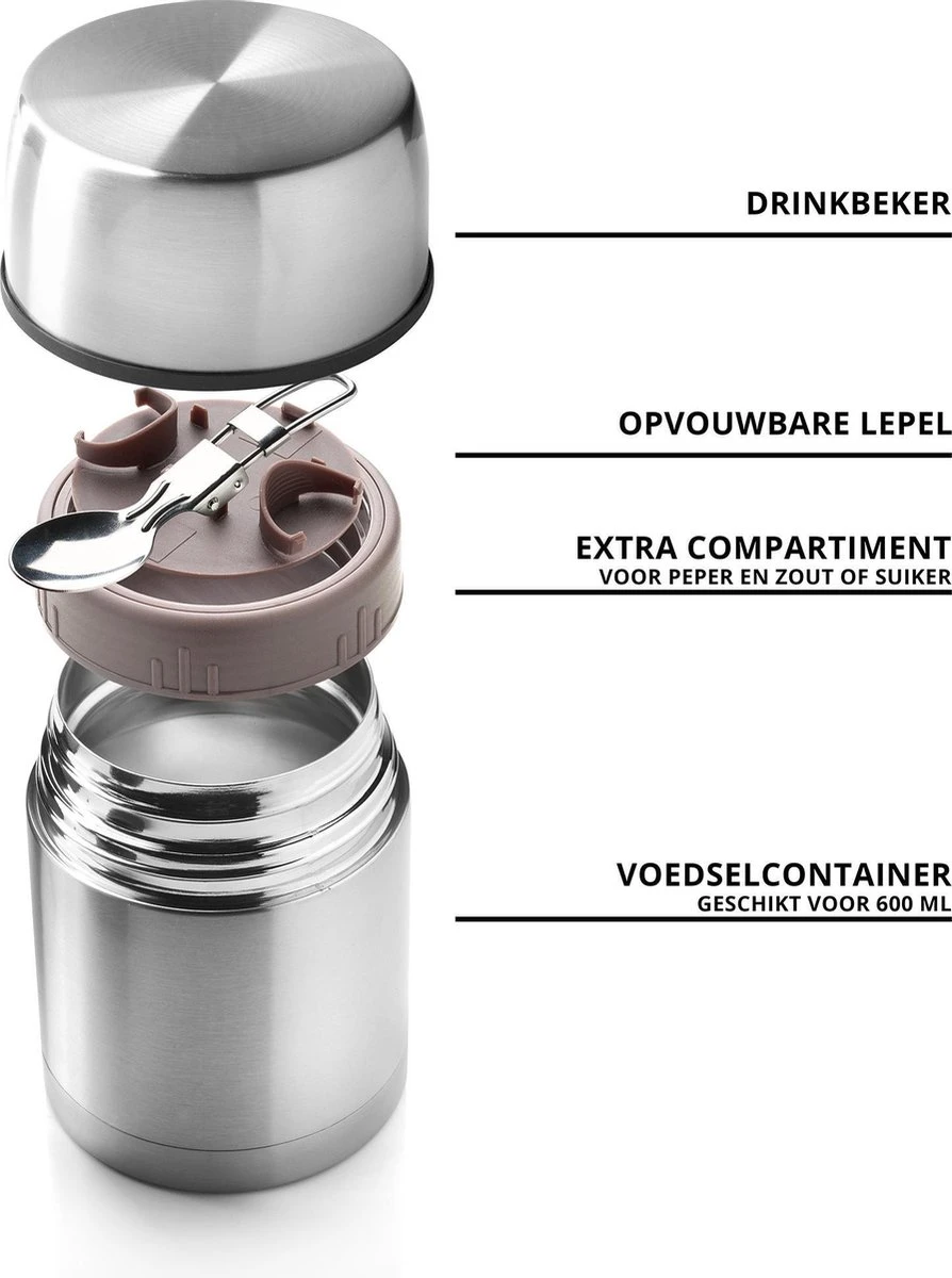 MacGyver Voedselcontainer 600ML - Thermoskan Rvs - Onbreekbaar - 16cm 5 MacGyver Voedselcontainer 600ML - Thermoskan Rvs - Onbreekbaar - 16cm - Afbeelding 3