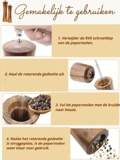 Peper En Zoutmolen Set - 22CM - Pepermolen - Zoutmolen - 2 Stuks - Acacia Hout - Instelbare Maalgraad - Duurzaam - Luxe Kwaliteit - Hervulbaar - Barbecue - BBQ Accesoires - Zout Peper Kruiden - Sinterklaas - Kerst -Home-Keuken 900x1200 15