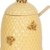 Clayre & Eef Honingpot Met Lepel Ø 11x14 Cm Geel Keramiek Rond Bijen Voorraadpot Deksel Bewaarpot Opbergpot -Home-Keuken 968x1200
